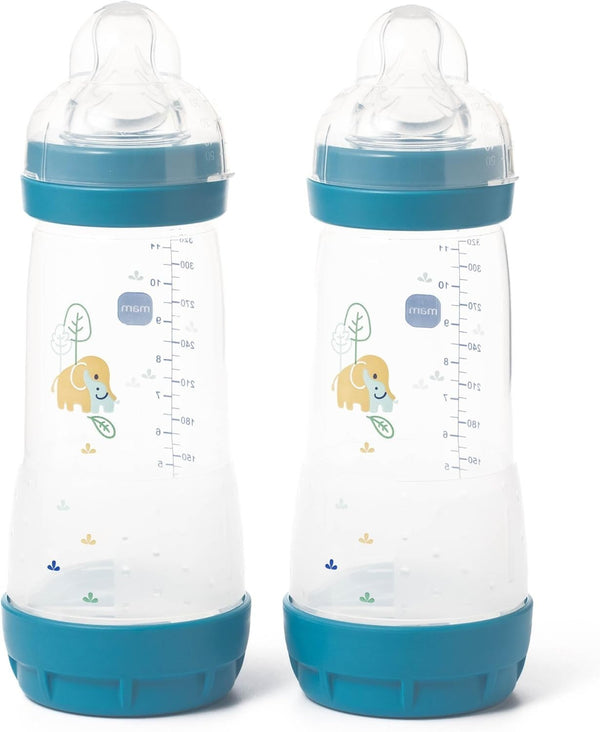 MAM Easy Start Anti-Colic Baby Bottles 320ml | 2 Pack Blue | Fast Flow Teats