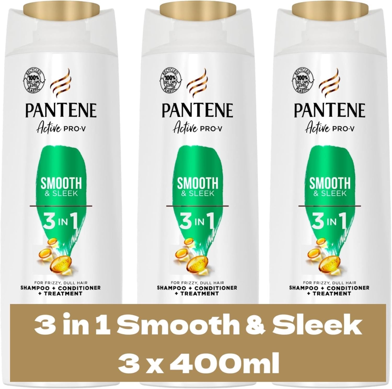 Pantene PRO-V 3in1 Shampoo+Conditioner+Treatment Smooth & Sleek 3x400ml Hair by Pantene Pro-V