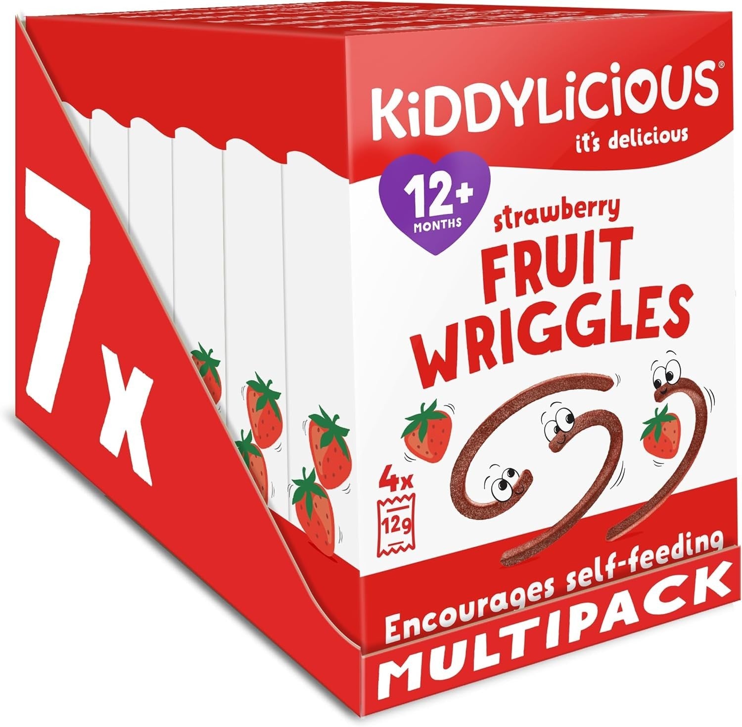 Kiddylicious Strawberry Wriggles 28 Fruit Pieces Gluten Free Kids Snack 12m+ by Kiddylicious