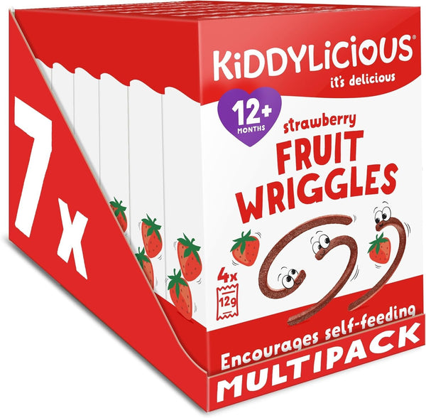 Kiddylicious Strawberry Wriggles 28 Fruit Pieces Gluten Free Kids Snack 12m+
