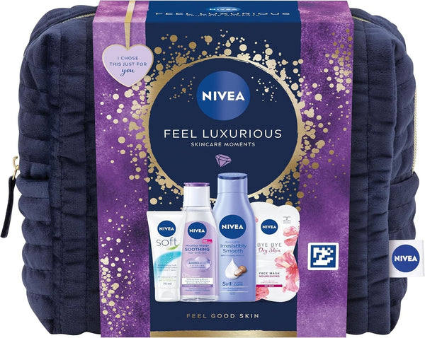 NIVEA Feel Luxurious Gift Set | 5 Pc Women’s Skincare with Cosmetic Bag