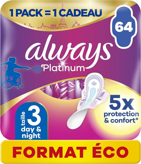 Always Platinum Night Towels With Wings Medium Flow 64 Pads