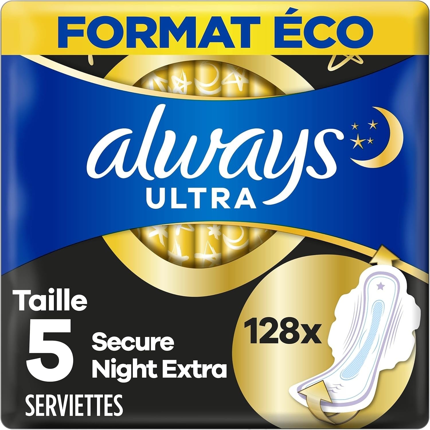 Always Ultra Size 5 Night Sanitary Pads 8x16 Super Absorbent, Wings, Extra Flow by Always