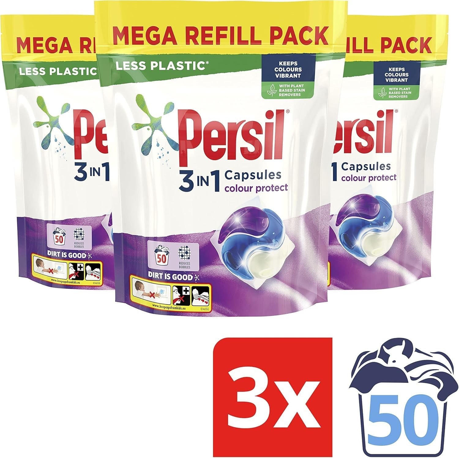 Persil 3in1 Colour Laundry Capsules 150 Washes | 3 x 50 | Mega Refill Pack by Persil