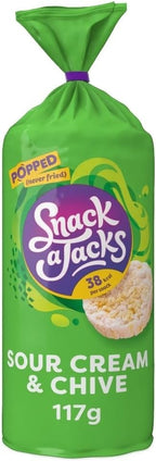 Snack A Jacks Jumbo Sour Cream & Chive Rice Cakes 117g Sharing Crisps Case of 8 by Snack A Jacks