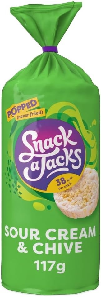 Snack A Jacks Jumbo Sour Cream & Chive Rice Cakes 117g Sharing Crisps Case of 8 by Snack A Jacks