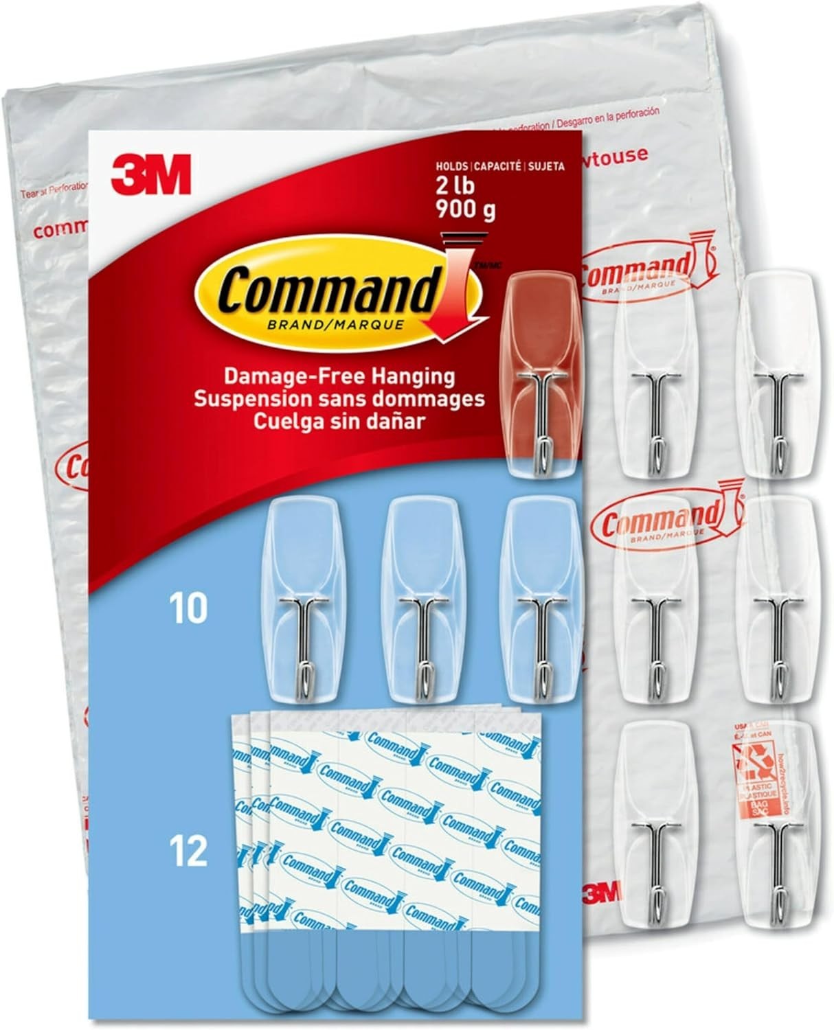 Command Medium Wire Toggle Hooks Clear 10pk with 12 Adhesive Strips Damage-Free by Command