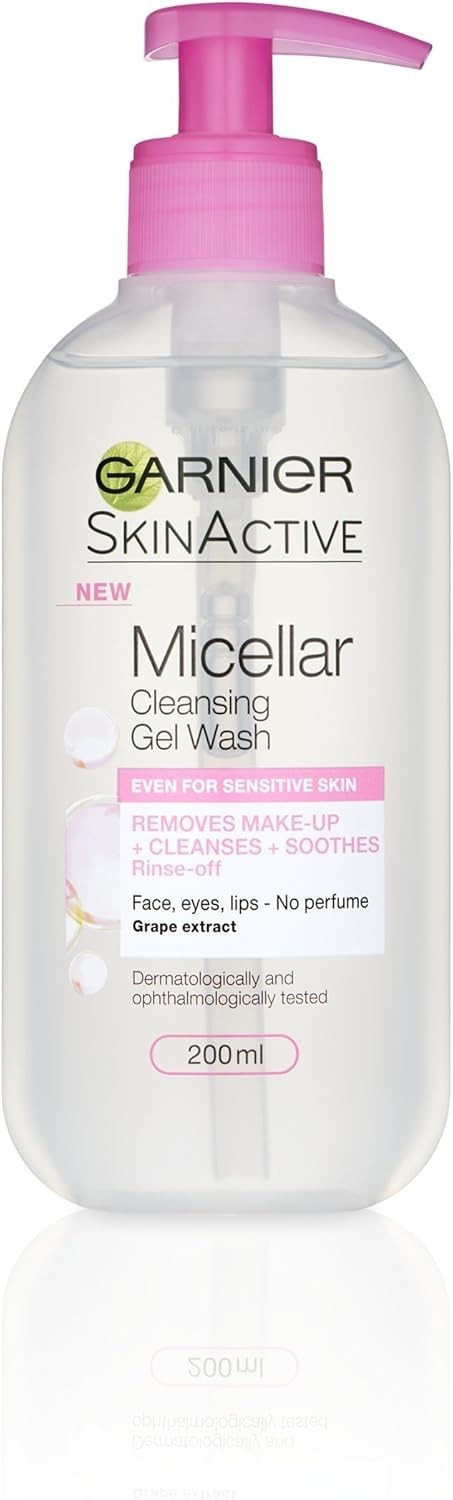 Garnier Micellar Gel Face Wash Sensitive Skin 200ml x3 | Makeup Remover Cleanser by Garnier Micellar
