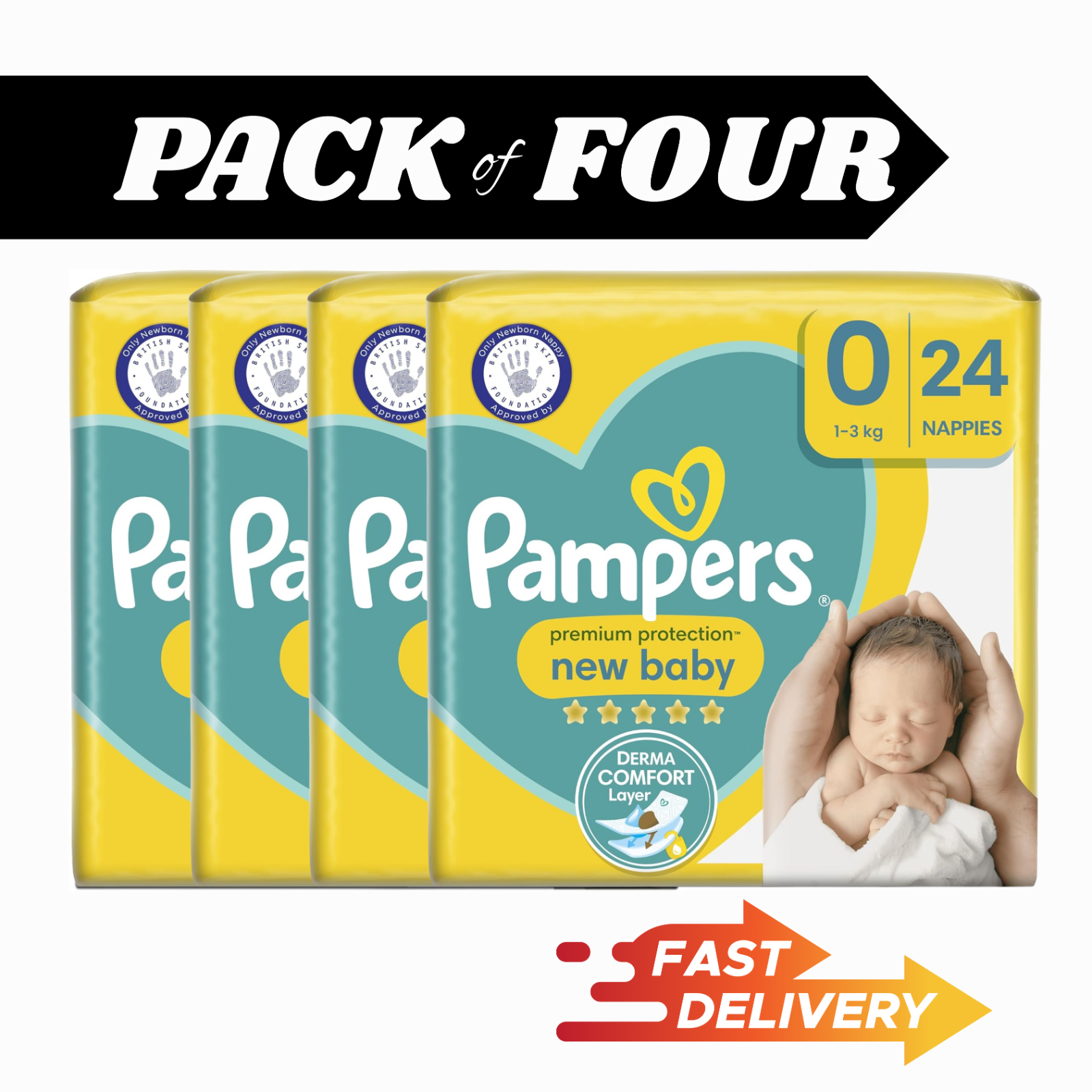Pampers Premium Protection Size 0 Baby Nappies 4 x 24 Pack | 96 Diapers Total by Pampers