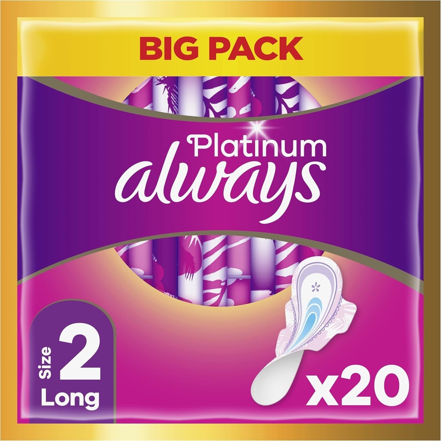 Always Platinum Sanitary Towels Long Size 2 with Wings, 20 Pads, Ultra Soft by Always