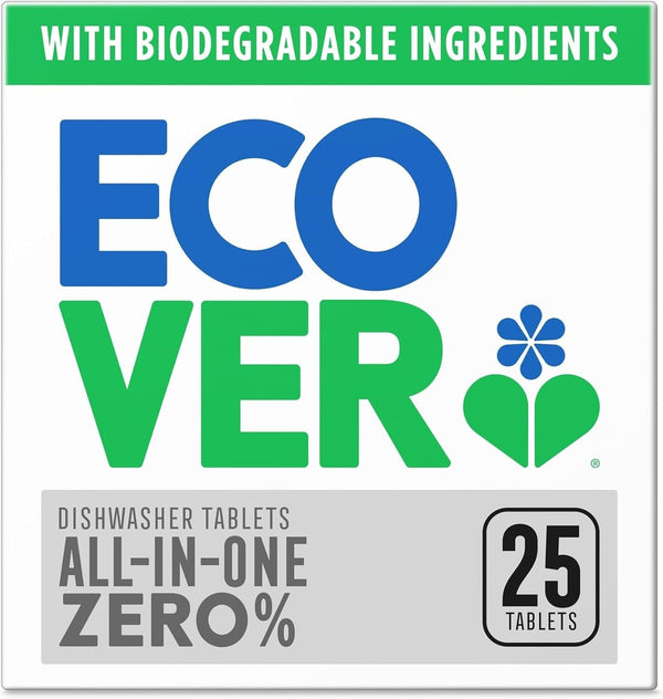 Ecover Zero Dishwasher Tablets 25 Pack | Salt & Rinse Aid | Fragrance Free Eco