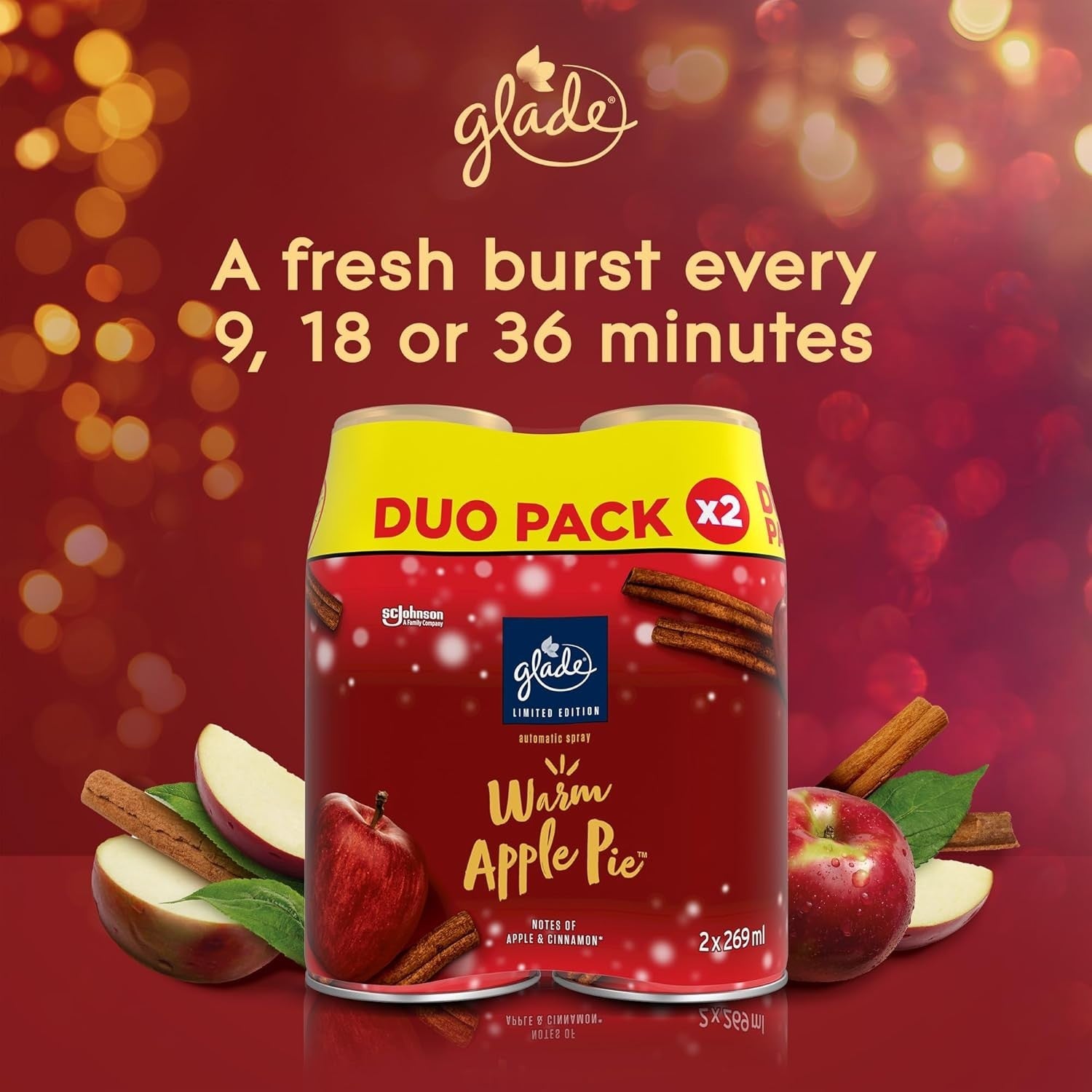 Glade Automatic Air Freshener Refills Warm Apple Pie | 8x269ml Duo Pack by Glade