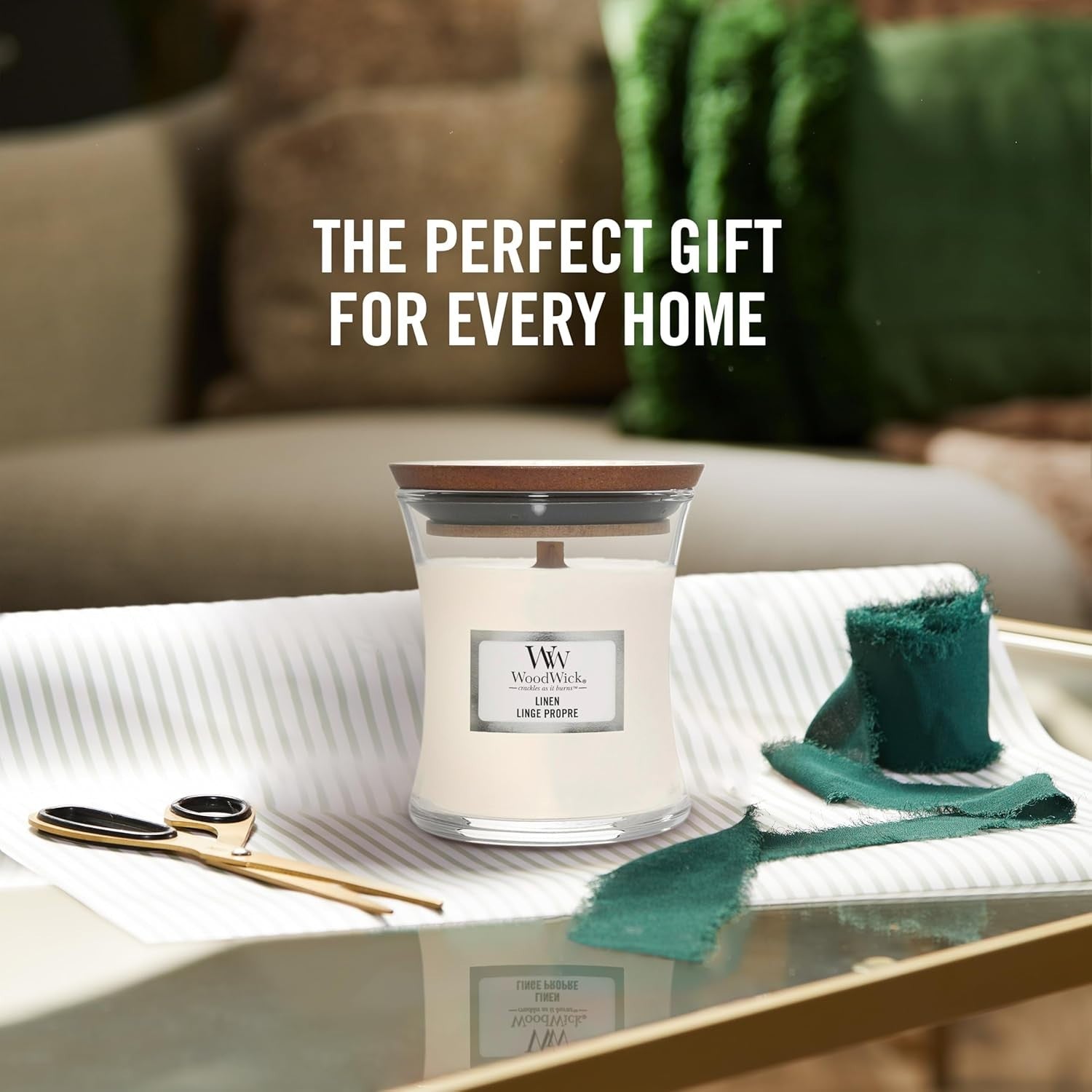 WoodWick Linen Mini Hourglass Scented Candle with Crackling Wick 20hr Burn by WoodWick