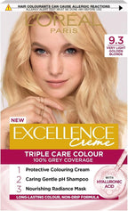 L'Oreal Excellence Creme Hair Dye 9.3 Natural Light Gold Blonde 100% Grey Cover by L'Oreal Paris