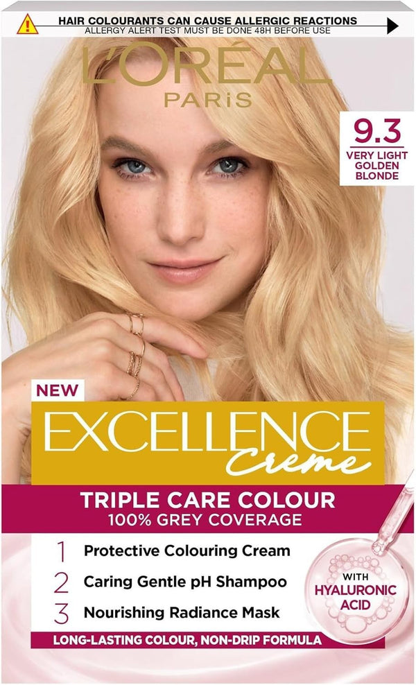L'Oreal Excellence Creme Hair Dye 9.3 Natural Light Gold Blonde 100% Grey Cover