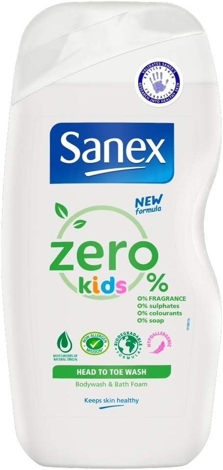 Sanex Zero% Kids Head to Toe Wash 500ml Hypoallergenic Fragrance Free Sensitive