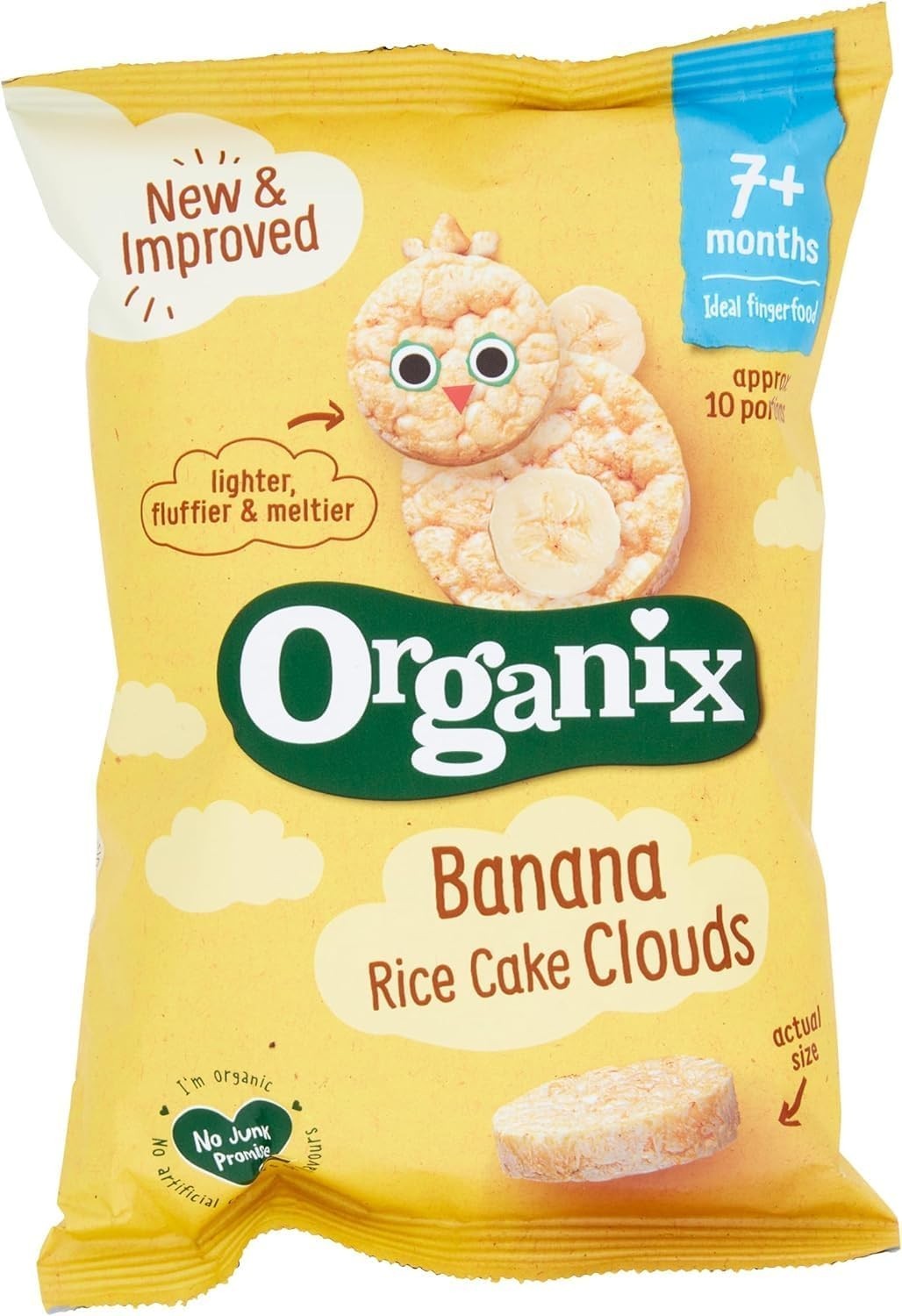 Organix Banana Rice Cake Clouds 40g 7+ Months Baby Finger Food (Pack of 6) by Organix