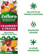 Zoflora Cranberry & Orange Concentrated Disinfectant 250ml Multi-Surface by Zoflora