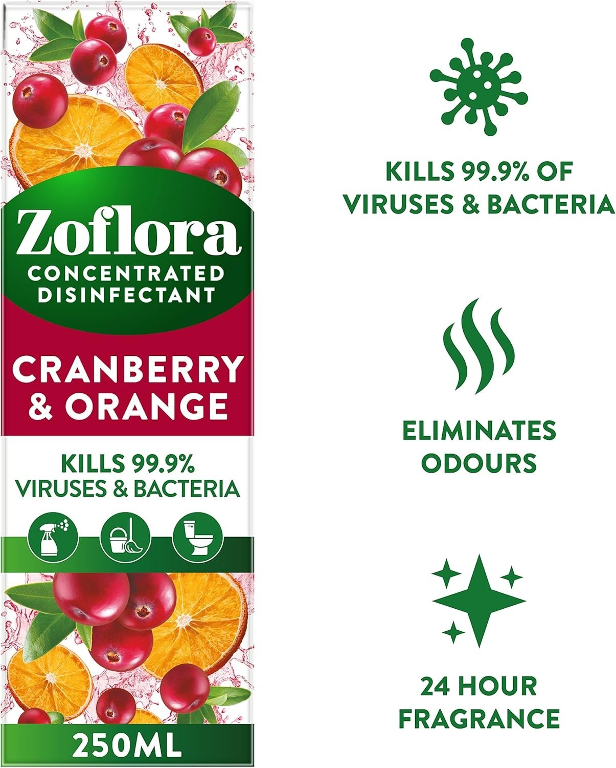 Zoflora Cranberry & Orange Concentrated Disinfectant 250ml Multi-Surface by Zoflora