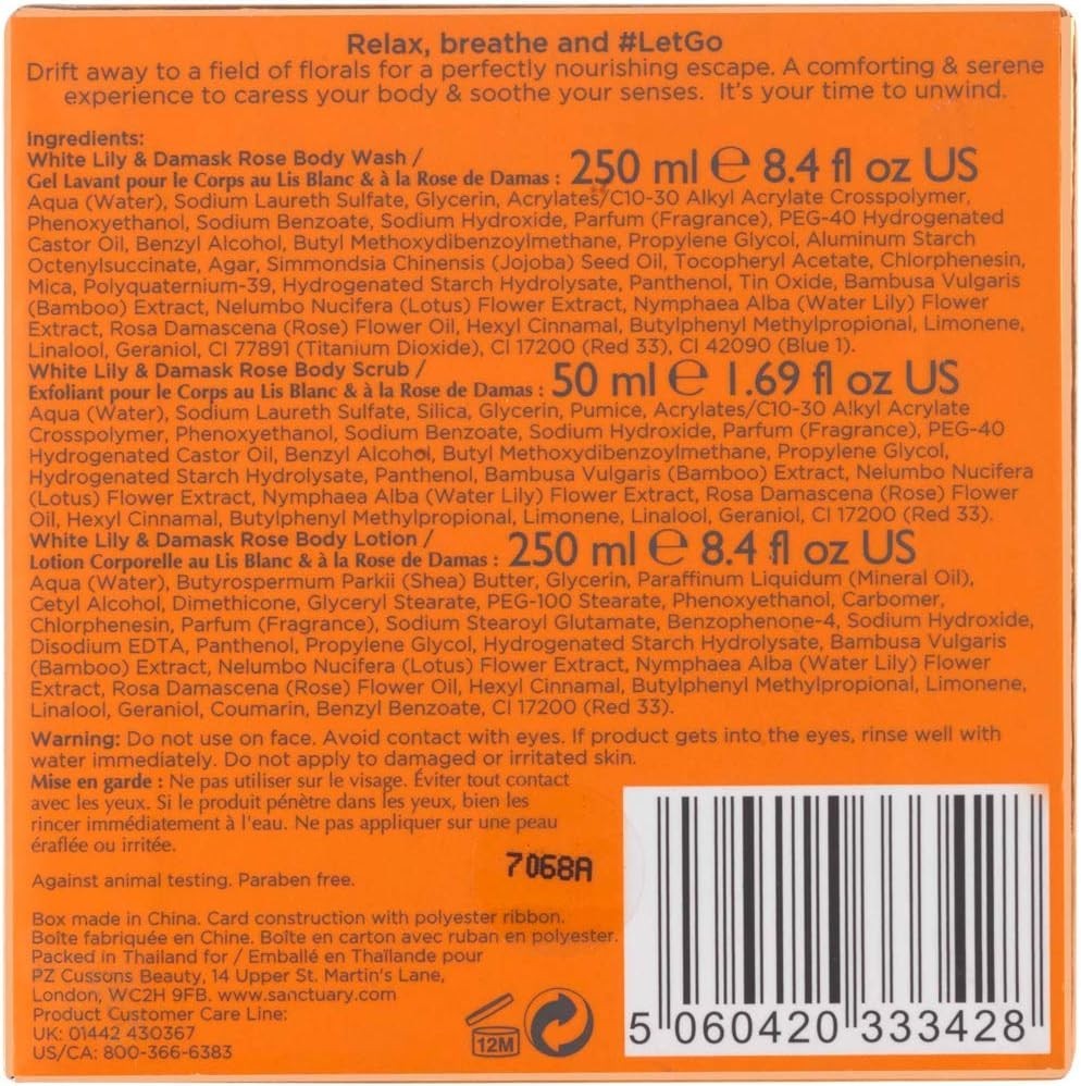 Sanctuary Spa White Lily & Damask Rose Gift Set Shower Gel Scrub Lotion by Sanctuary