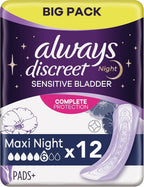 Always Discreet Plus Maxi Night Incontinence Pads for Women Extra Heavy, 12 Pack by Always Discreet