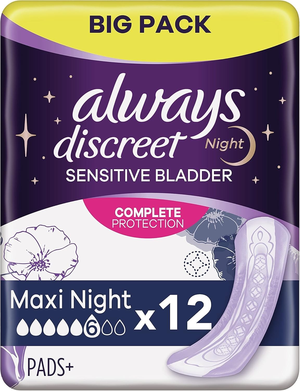 Always Discreet Plus Maxi Night Incontinence Pads for Women Extra Heavy, 12 Pack by Always Discreet