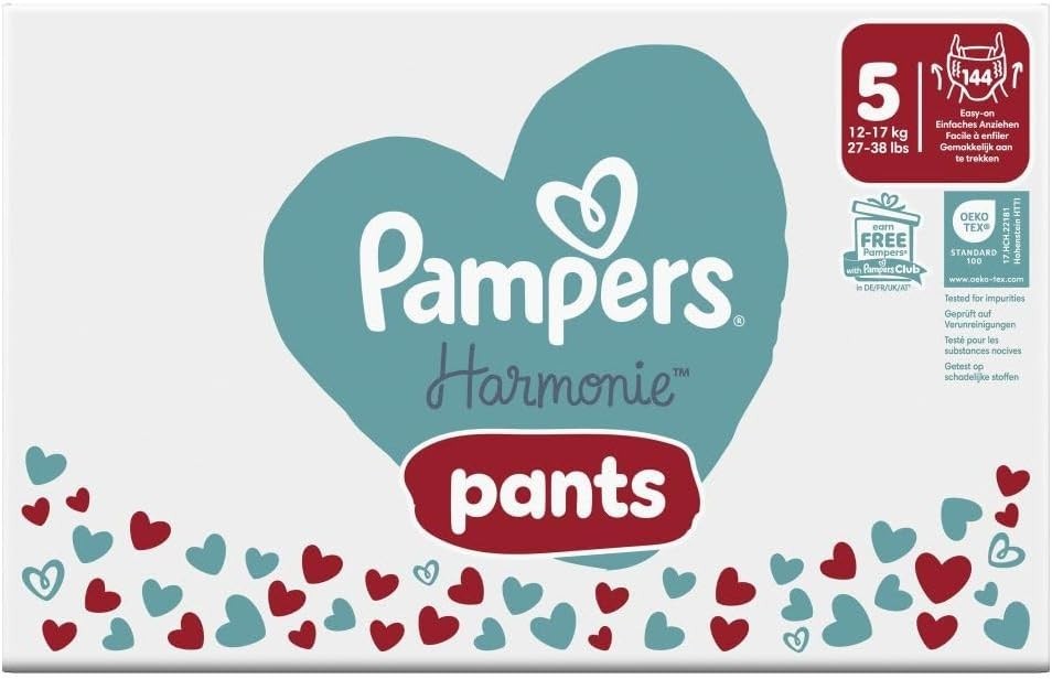 Pampers Harmonie Nappy Pants Size 5 144 Count | 12-17kg Gentle Skin Protection by Pampers