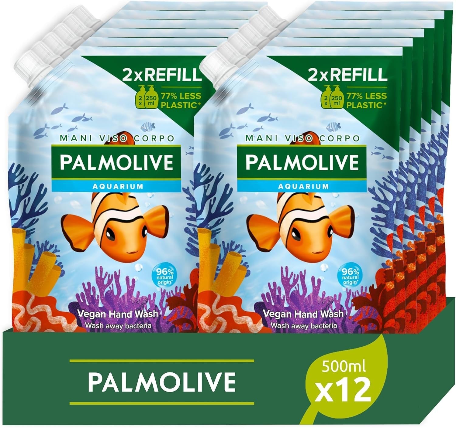 Palmolive Hand Soap Eco Refill Aquarium 12x500ml | Vegan 96% Natural Origin by Palmolive