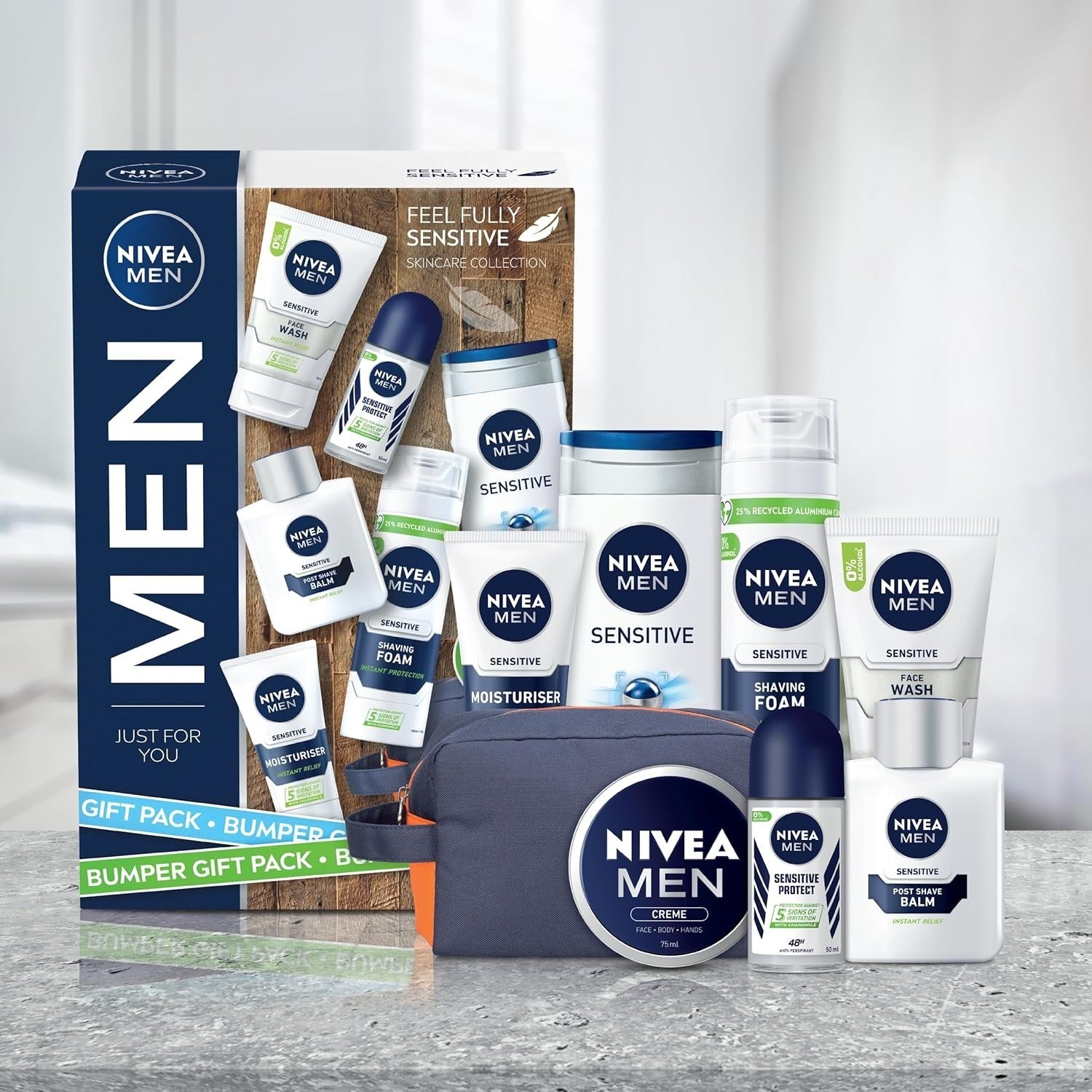 NIVEA MEN Sensitive Skincare Gift Set | Shower Gel, Face Wash, Balm & More by Nivea Men
