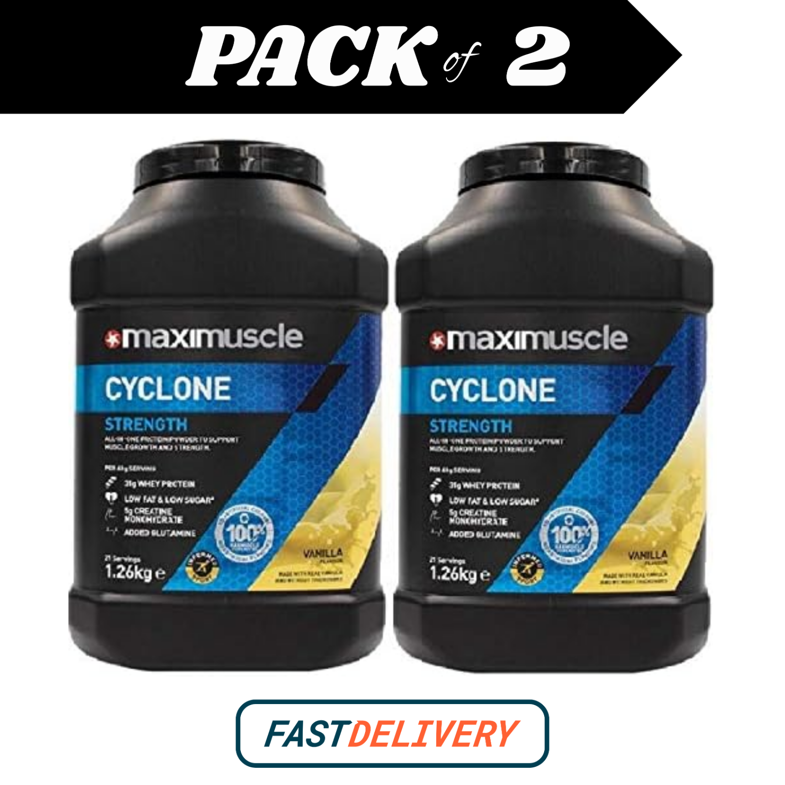 MaxiNutrition Cyclone Protein Powder Vanilla 1.26kg Twin Pack Muscle Recovery by MaxiNutrition