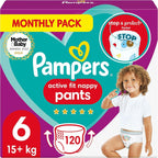 Pampers Nappy Pants Size 6 | Active Fit 120 Count | Monthly Pack Baby Diapers by Pampers