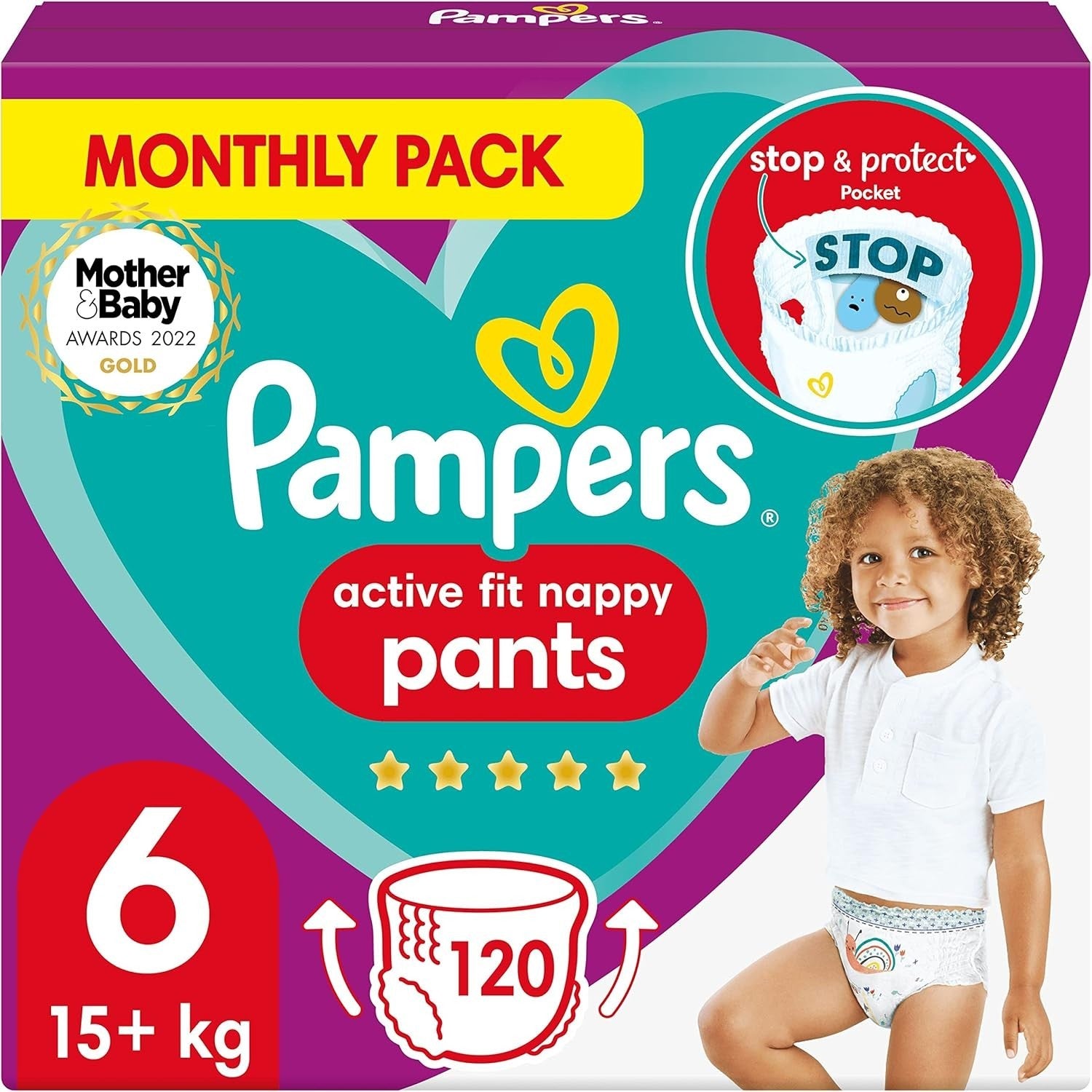 Pampers Nappy Pants Size 6 | Active Fit 120 Count | Monthly Pack Baby Diapers by Pampers