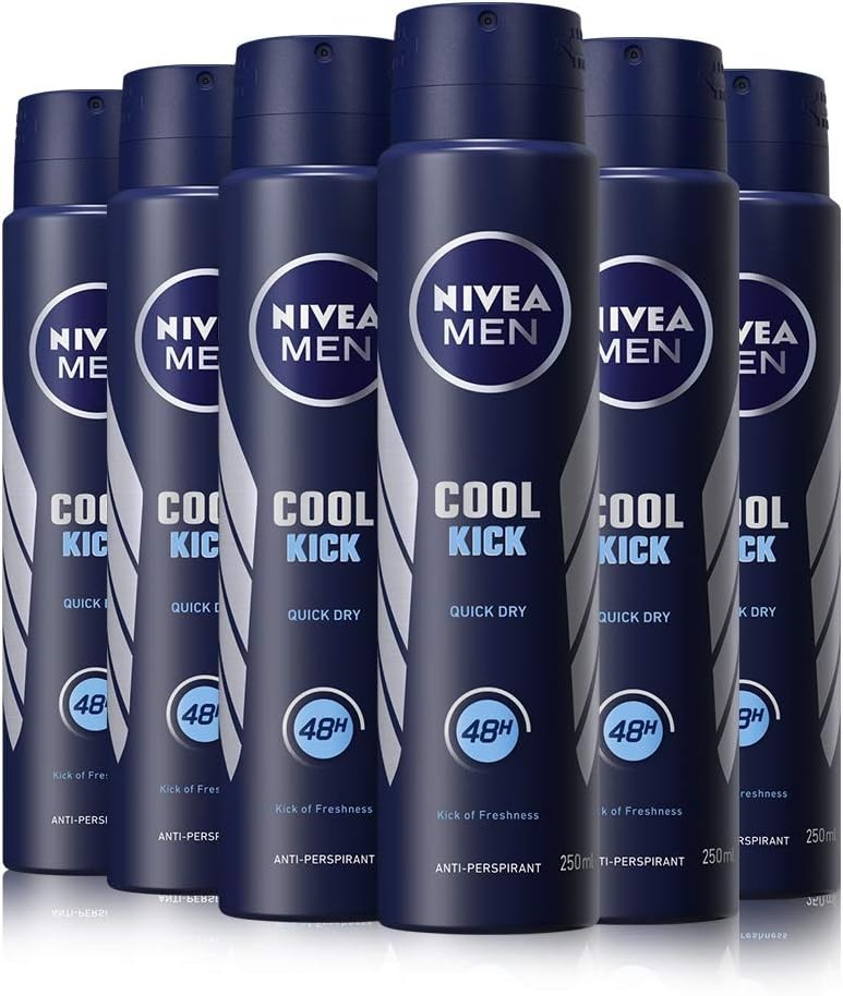NIVEA MEN Cool Kick Anti-Perspirant Spray 250ml 6 Pack, 48H Fresh Protection by Nivea Men