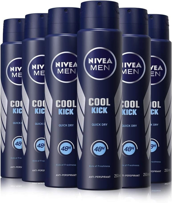 NIVEA MEN Antiperspirant Spray – Cool Kick 48 Hour Protection | Value Pack 6x250ml