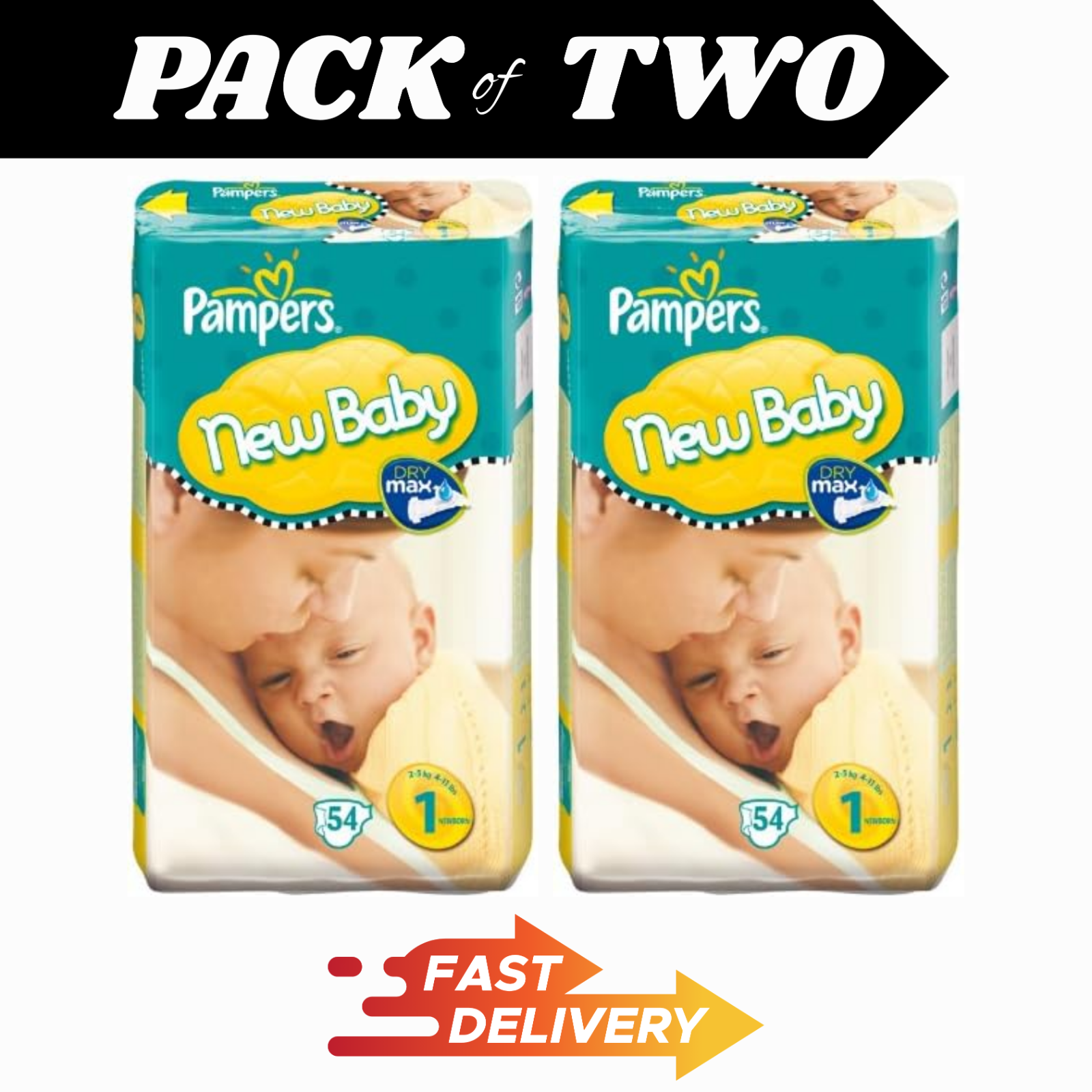 Pampers New Baby Size 1 Nappies 2 x 54 Pack (108) | Diapers 2-5kg 4-11lbs by Pampers