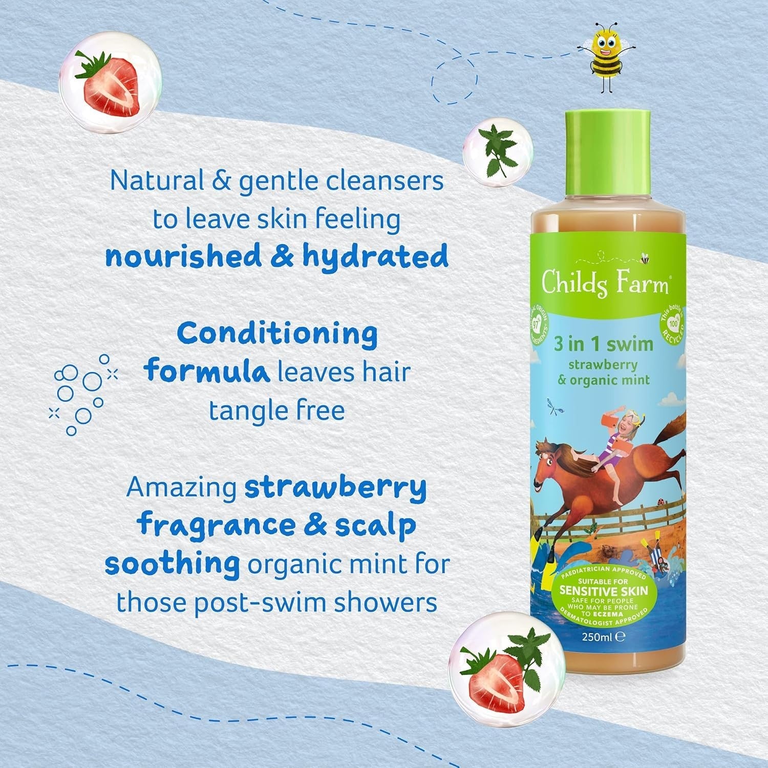 Childs Farm Kids 3-in-1 Swim 250ml x6 | Strawberry & Mint Wash, Shampoo & Cond by Childs Farm