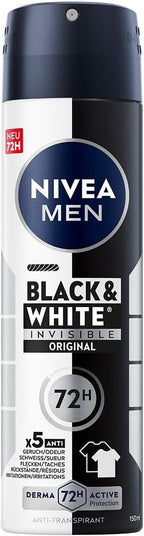 NIVEA Men Black & White Invisible Deodorant Spray 200ml x6 | 72H Anti-Perspirant by Nivea Men