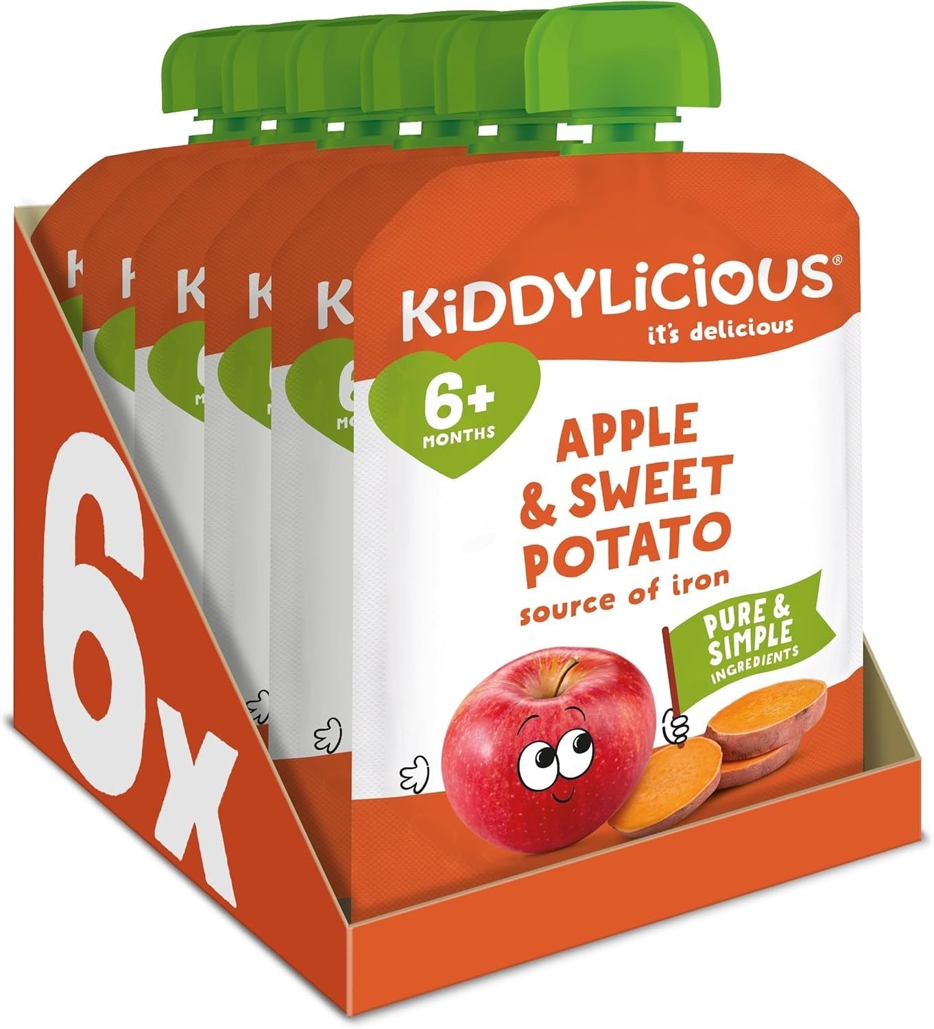 Kiddylicious Apple & Sweet Potato Baby Food Pouches 100g x6 | 6+ Months | Vegan by Kiddylicious