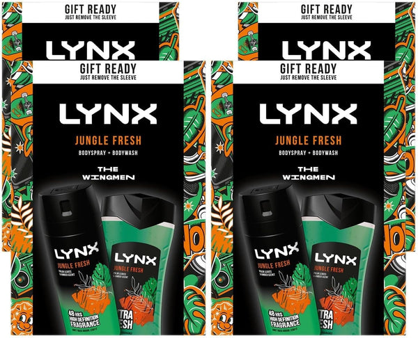Lynx The Wingmen Jungle Fresh 2pc Gift Set 4pk Body Spray & 3-in-1 Wash for Him