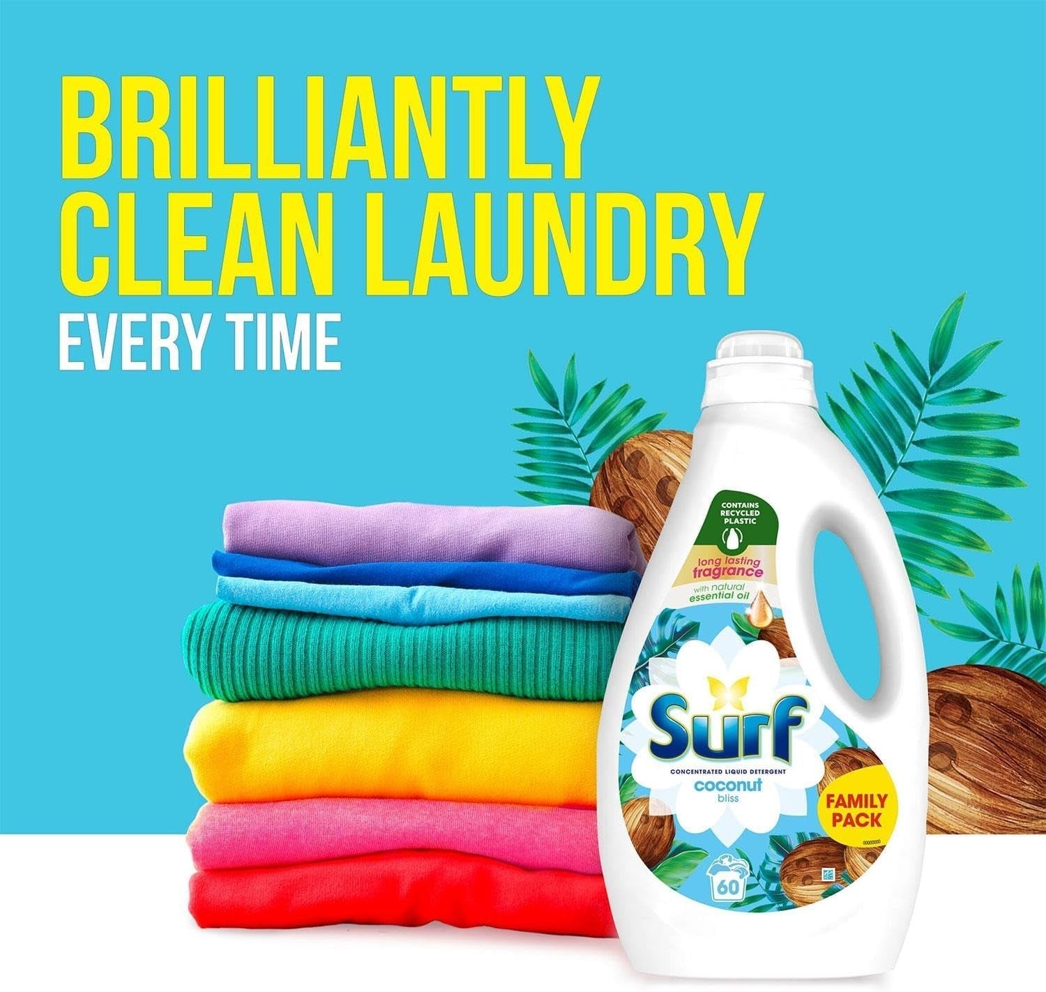 Surf Coconut Bliss Liquid Detergent 1.62L x2 – 120 Washes Long Lasting Fragrance by Surf