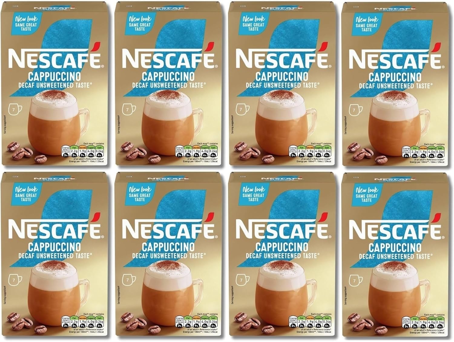 NESCAFÉ Decaf Cappuccino Unsweetened Sachets 7x8 Packs Total 56 Coffee Sachets by NESCAFÉ