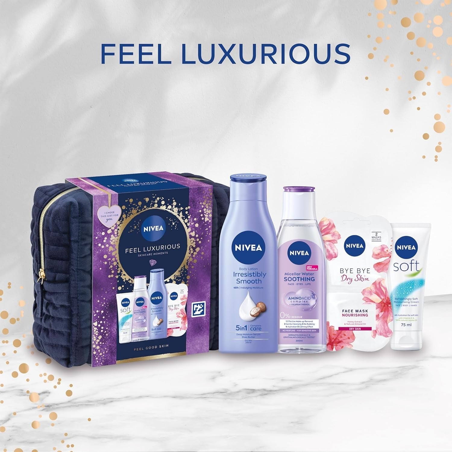 NIVEA Feel Luxurious Gift Set | 5 Pc Women’s Skincare with Cosmetic Bag by NIVEA