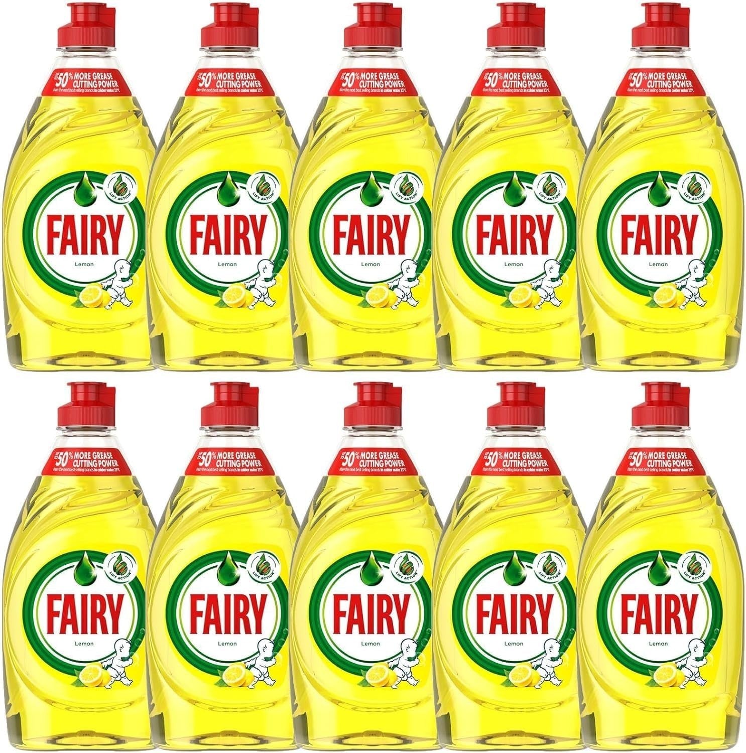 Fairy Lemon Washing Up Liquid LiftAction 10x320ml Pack Dishwashing Liquid by Fairy