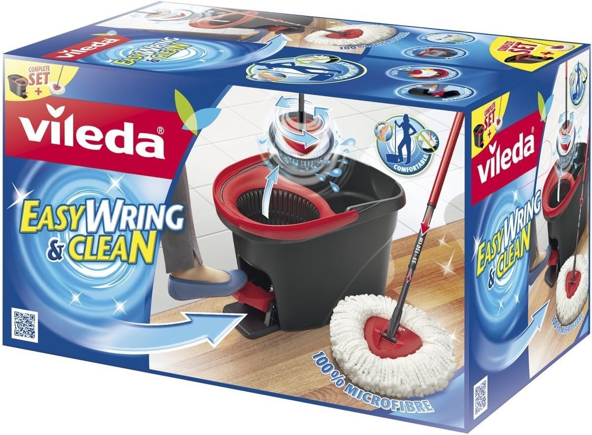 Vileda EasyWring & Clean Turbo Mop & Bucket Set | Grey Microfibre Spin System by Vileda