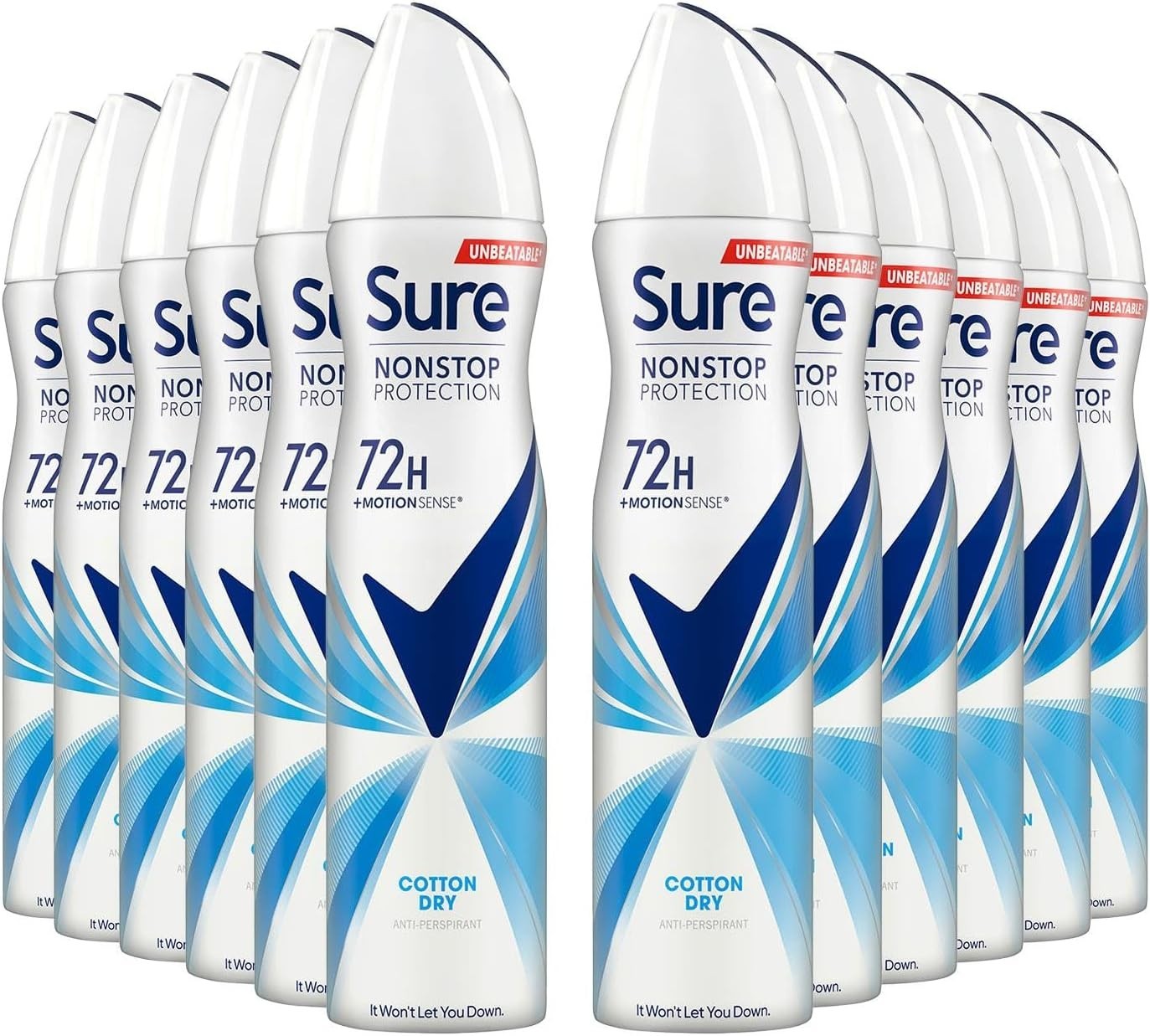 Sure Antiperspirant 72H Cotton Dry Body Spray 250ml | Alcohol-Free | Pack of 12 by SURE