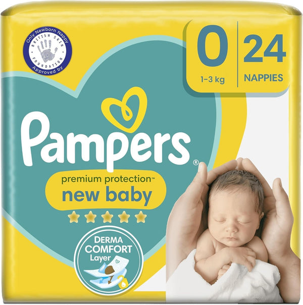 Pampers Premium Protection Nappies Size 0, 24 Count, Newborn, Sensitive Skin