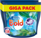 Bold All-in-1 PODS Ocean Escape Detergent & Softener 128 Washes (64x2) Capsules by BOLD