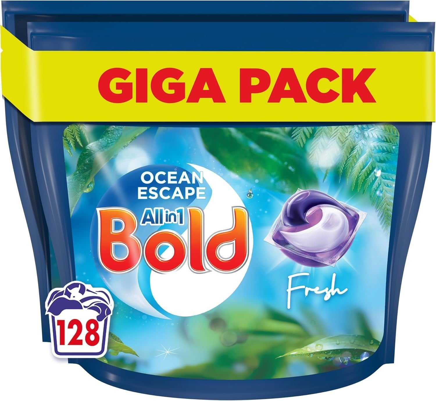 Bold All-in-1 PODS Ocean Escape Detergent & Softener 128 Washes (64x2) Capsules by BOLD