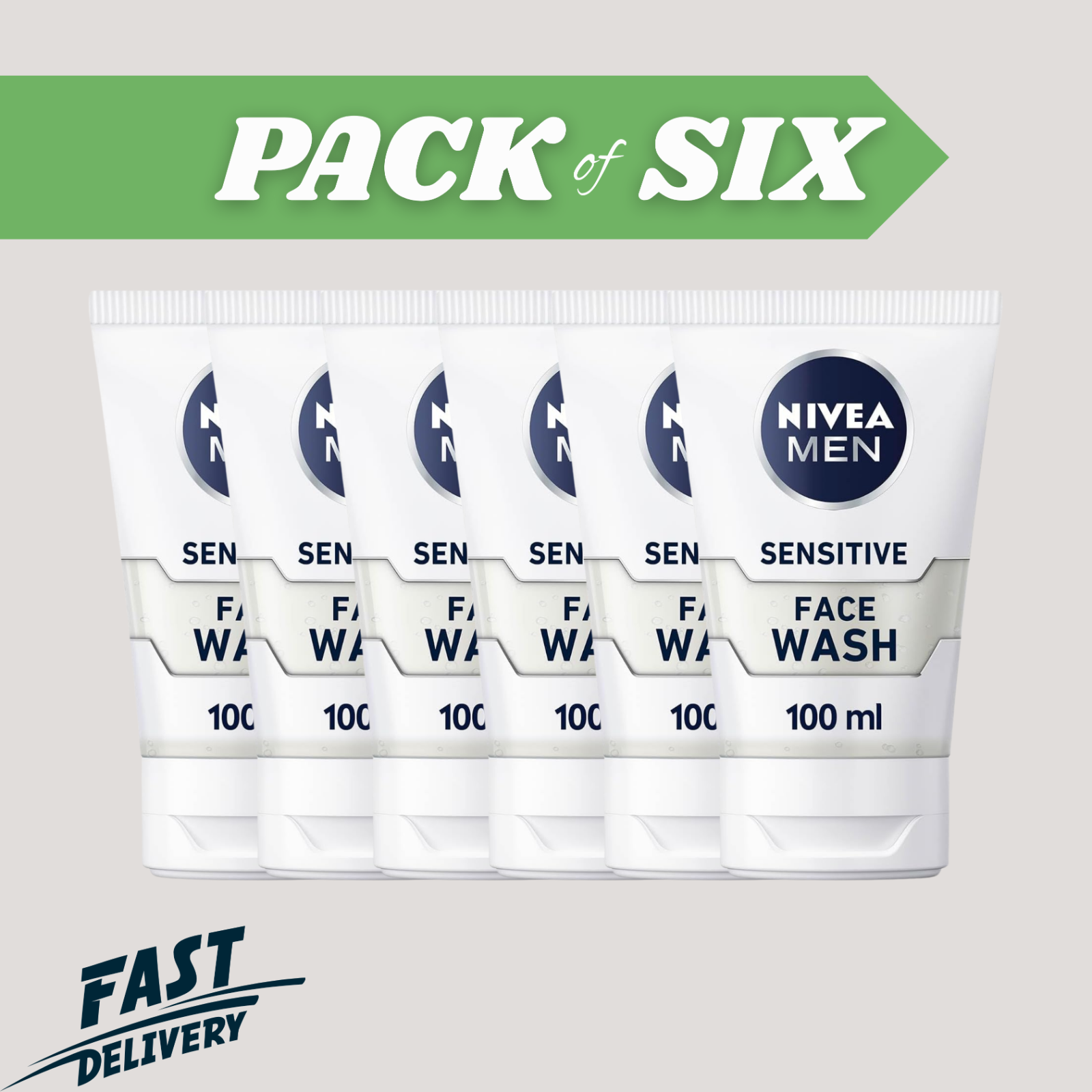 NIVEA MEN Sensitive Face Wash 100ml x6 | Zero Alcohol, Vitamin E, Skin Care by Nivea Men
