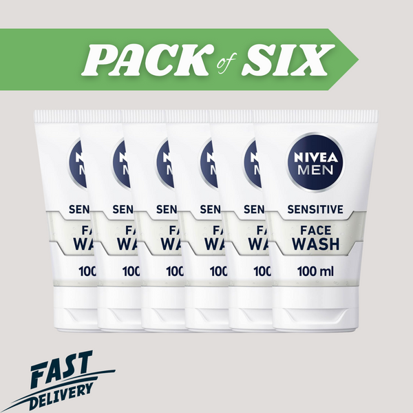NIVEA MEN Sensitive Face Wash 100ml x6 | Zero Alcohol, Vitamin E, Skin Care